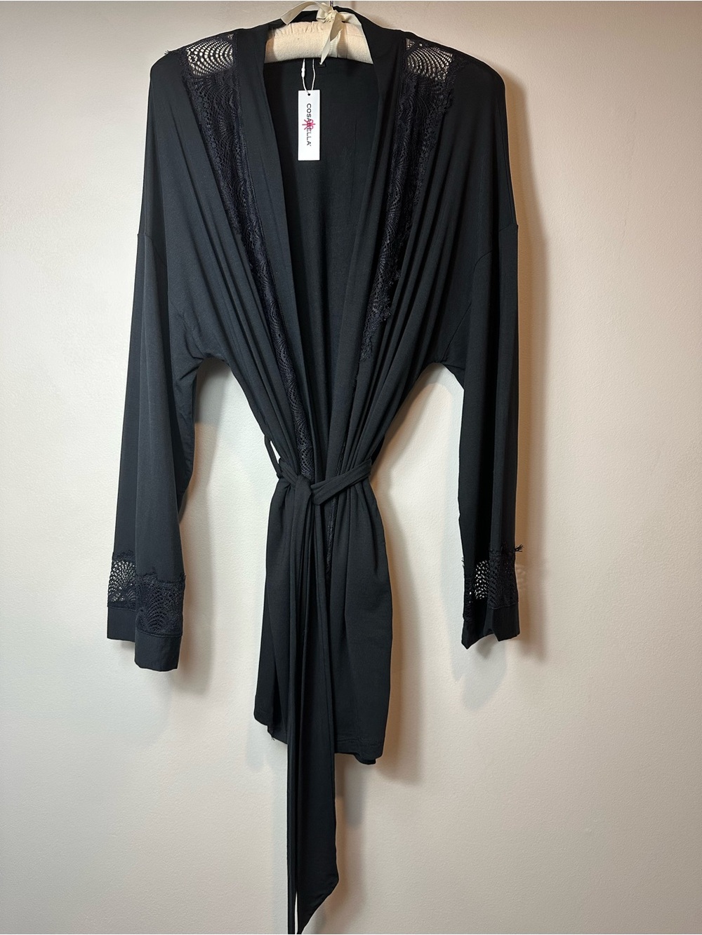 NWT Cosabella Allure Modal Lace Kimono Robe Black M Made in Italy $185 - Picture 3 of 12